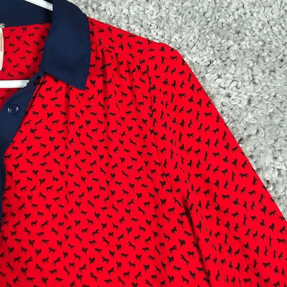 Free People Women’s Horse Print Top Small Red Equestrian Preppy Casual Shirt - Picture 4 of 13